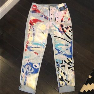 Painted look high waist boyfriend jeans